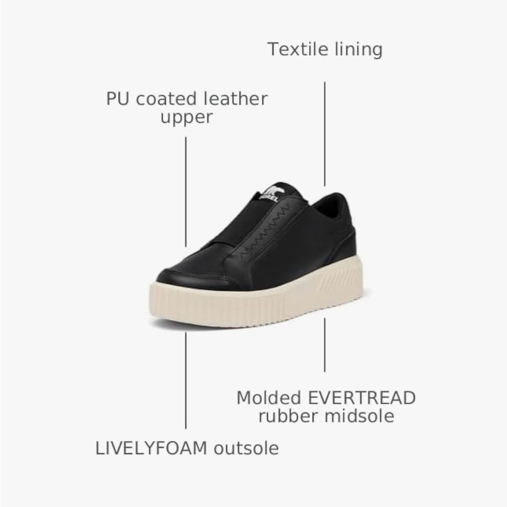 Sorel Black Leather Slip-On Shoes with Cream Sole - Picture 4 of 14